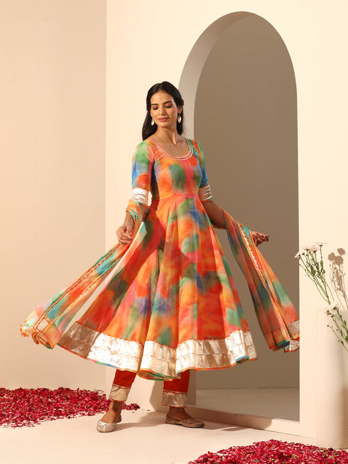 Pomcha Jaipur Purple Ombre Muslin Anarkali Set
